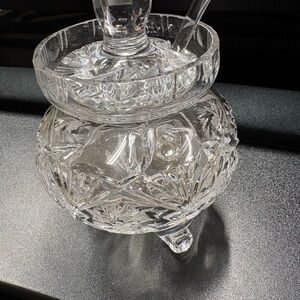 Cut Crystal Jam /Honey Jar with glass dipper and lid